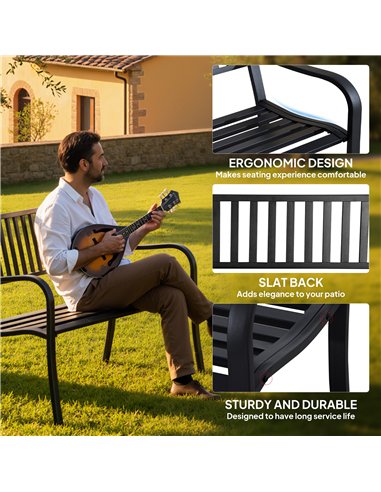 Outsunny Metal Garden Bench Loveseat with Slatted Seat, Black