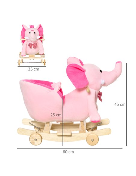 HOMCOM 2 In 1 Plush Elephant Rocker with Wheels, 32 Songs, Pink - pic 18010 | FastDaddyshop