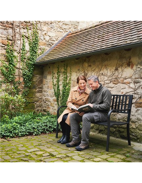 Outsunny Metal Garden Bench Loveseat with Slatted Seat, Black - pic 180103 | FastDaddyshop