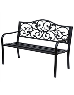 Outsunny Metal Garden Bench with Floral Backrest and Armrests - Black