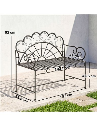 Outsunny Metal Garden Bench Loveseat with Slatted Seat, Black