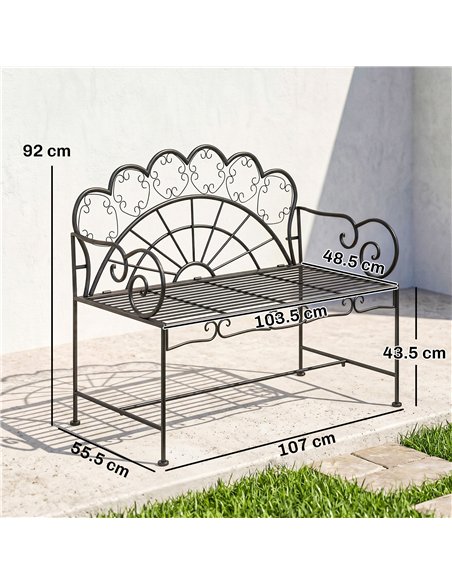 Outsunny Metal Garden Bench Loveseat with Slatted Seat, Black - pic 180115 | FastDaddyshop