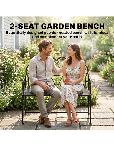 Outsunny Metal Garden Bench Loveseat with Slatted Seat, Black