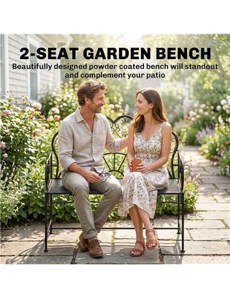Outsunny Metal Garden Bench Loveseat with Slatted Seat, Black - pic 180116 | FastDaddyshop