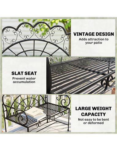 Outsunny Metal Garden Bench Loveseat with Slatted Seat, Black