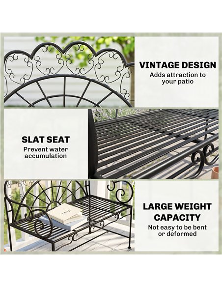 Outsunny Metal Garden Bench Loveseat with Slatted Seat, Black - pic 180117 | FastDaddyshop