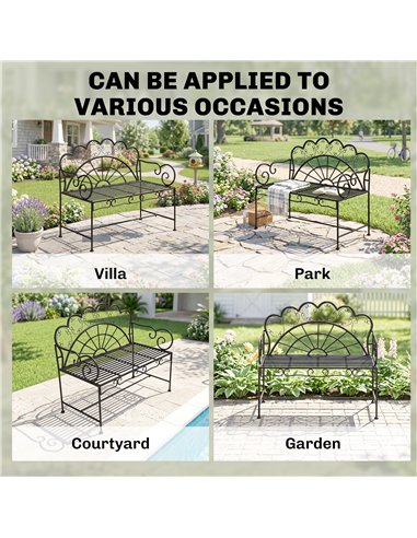 Outsunny Metal Garden Bench Loveseat with Slatted Seat, Black