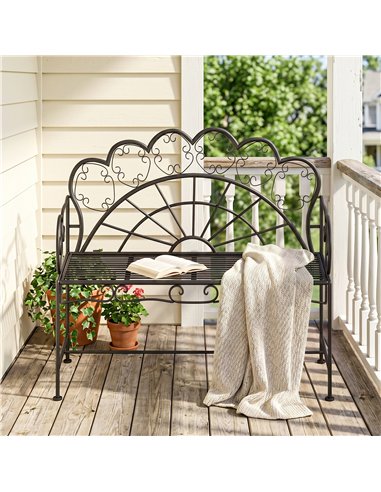 Outsunny Metal Garden Bench Loveseat with Slatted Seat, Black