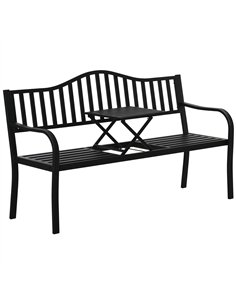 Outsunny Metal Outdoor Bench with Liftable Middle Table, Patio Loveseat, Garden Bench for Garden, Porch, Seats 2–3 People, Black