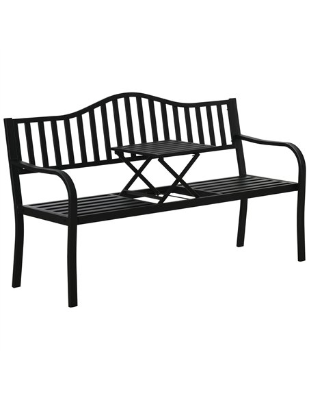 Outsunny Metal Outdoor Bench with Liftable Middle Table, Patio Loveseat, Garden Bench for Garden, Porch, Seats 2–3 People, Black - pic 180122 | FastDaddyshop