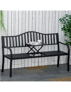Outsunny Metal Outdoor Bench with Liftable Middle Table, Patio Loveseat, Garden Bench for Garden, Porch, Seats 2–3 People, Black 2