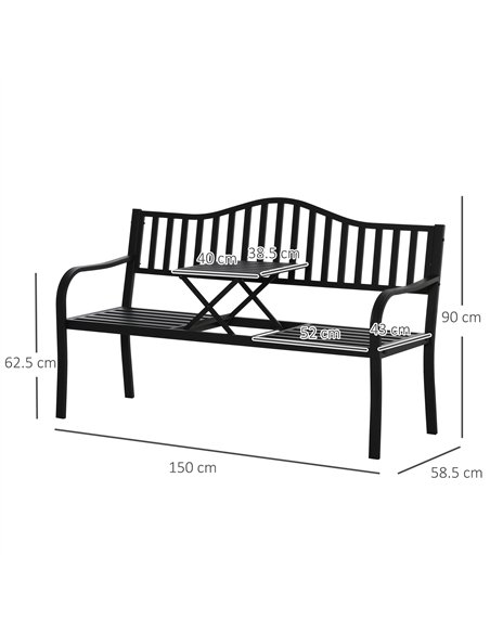Outsunny Metal Outdoor Bench with Liftable Middle Table, Patio Loveseat, Garden Bench for Garden, Porch, Seats 2–3 People, Black - pic 180124 | FastDaddyshop