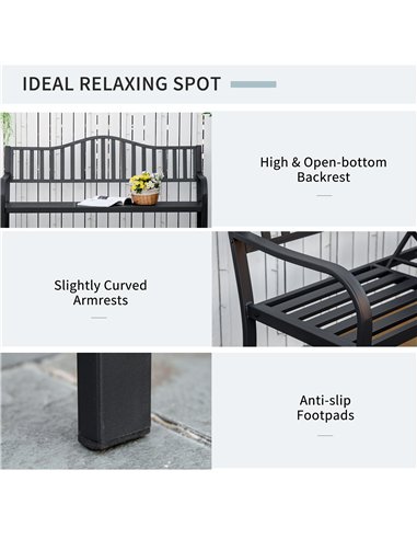 Outsunny Metal Outdoor Bench with Liftable Middle Table, Patio Loveseat, Garden Bench for Garden, Porch, Seats 2–3 People, Black