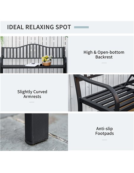 Outsunny Metal Outdoor Bench with Liftable Middle Table, Patio Loveseat, Garden Bench for Garden, Porch, Seats 2–3 People, Black - pic 180126 | FastDaddyshop