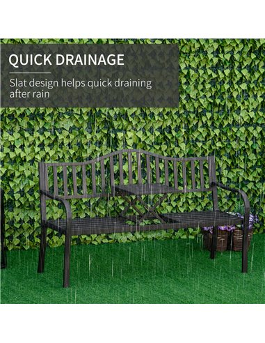 Outsunny Metal Outdoor Bench with Liftable Middle Table, Patio Loveseat, Garden Bench for Garden, Porch, Seats 2–3 People, Black