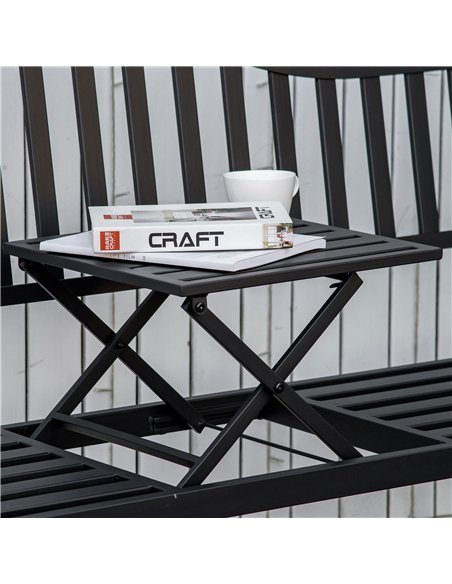 Outsunny Metal Outdoor Bench with Liftable Middle Table, Patio Loveseat, Garden Bench for Garden, Porch, Seats 2–3 People, Black - pic 180130 | FastDaddyshop
