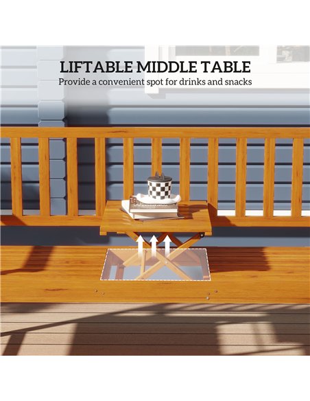 Outsunny Wooden Bench with Liftable Middle Table, Outdoor Bench, Patio Loveseat for Porch, Garden, Seats 2-3 People - pic 180134 | FastDaddyshop