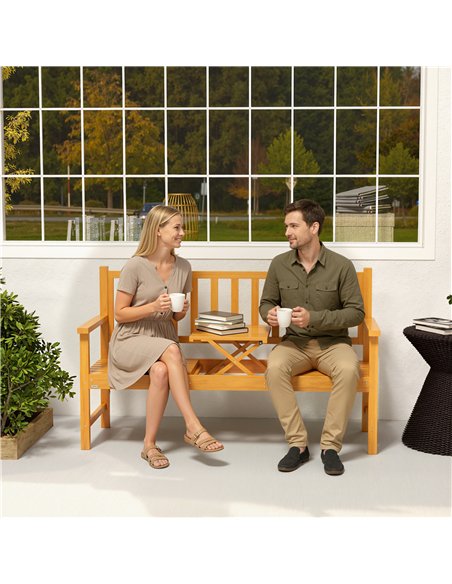 Outsunny Wooden Bench with Liftable Middle Table, Outdoor Bench, Patio Loveseat for Porch, Garden, Seats 2-3 People - pic 180137 | FastDaddyshop