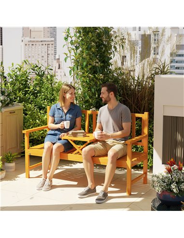 Outsunny Wooden Bench with Liftable Middle Table, Outdoor Bench, Patio Loveseat for Porch, Garden, Seats 2-3 People