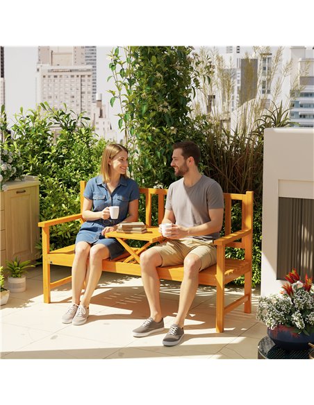 Outsunny Wooden Bench with Liftable Middle Table, Outdoor Bench, Patio Loveseat for Porch, Garden, Seats 2-3 People - pic 180139 | FastDaddyshop