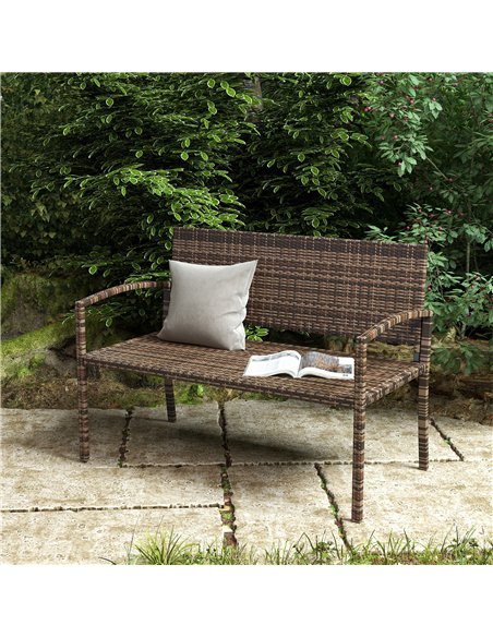 Outsunny All Weather Wicker Garden Loveseat, 2 Seater Poly Rattan Garden Bench, Outdoor Seating Bench Brown - pic 180141 | FastDaddyshop
