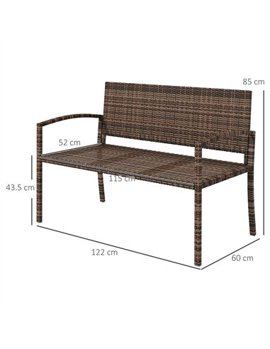 Outsunny All Weather Wicker Garden Loveseat, 2 Seater Poly Rattan Garden Bench, Outdoor Seating Bench Brown