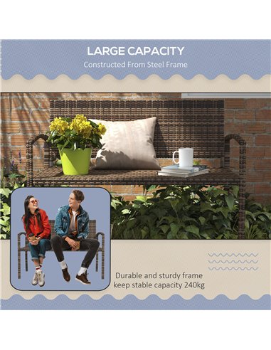 Outsunny All Weather Wicker Garden Loveseat, 2 Seater Poly Rattan Garden Bench, Outdoor Seating Bench Brown