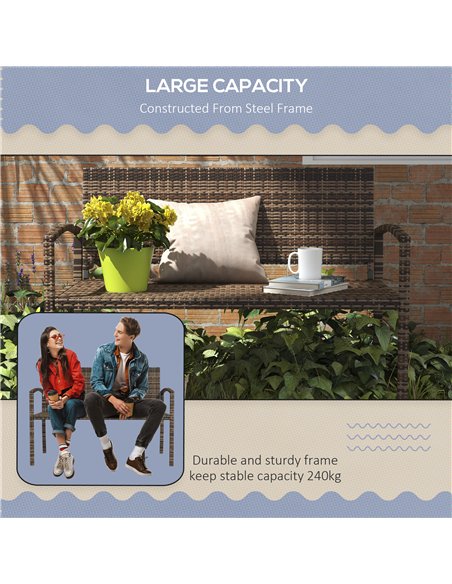 Outsunny All Weather Wicker Garden Loveseat, 2 Seater Poly Rattan Garden Bench, Outdoor Seating Bench Brown - pic 180146 | FastDaddyshop