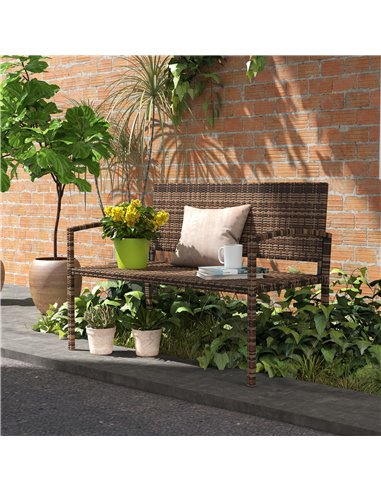 Outsunny All Weather Wicker Garden Loveseat, 2 Seater Poly Rattan Garden Bench, Outdoor Seating Bench Brown