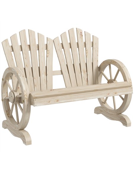 Outsunny Fir Wood Love Seats with Wheel-Shaped Armrests, Large Load-Bearing Chair, Natural Wood Finish - pic 180149 | FastDaddyshop