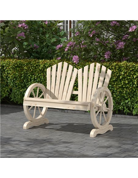 Outsunny Fir Wood Love Seats with Wheel-Shaped Armrests, Large Load-Bearing Chair, Natural Wood Finish - pic 180150 | FastDaddyshop