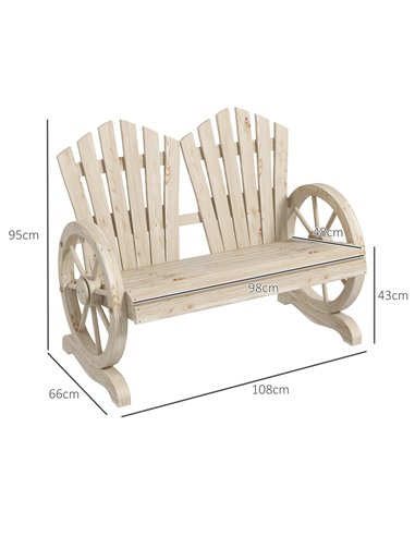 Outsunny Fir Wood Love Seats with Wheel-Shaped Armrests, Large Load-Bearing Chair, Natural Wood Finish