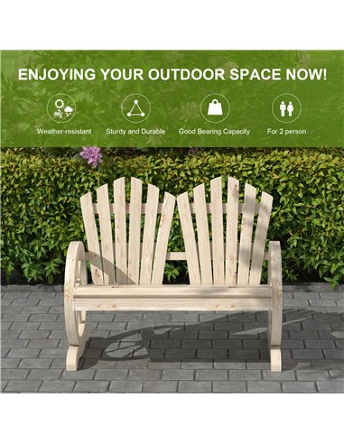 Outsunny Fir Wood Love Seats with Wheel-Shaped Armrests, Large Load-Bearing Chair, Natural Wood Finish