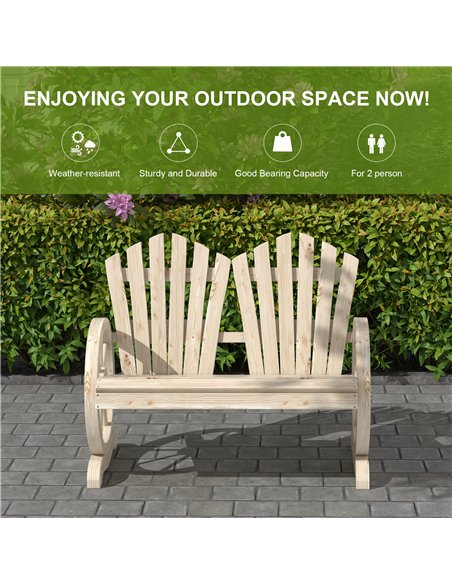 Outsunny Fir Wood Love Seats with Wheel-Shaped Armrests, Large Load-Bearing Chair, Natural Wood Finish - pic 180154 | FastDaddyshop