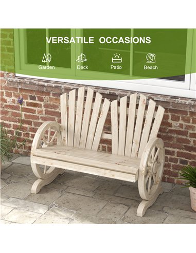 Outsunny Fir Wood Love Seats with Wheel-Shaped Armrests, Large Load-Bearing Chair, Natural Wood Finish