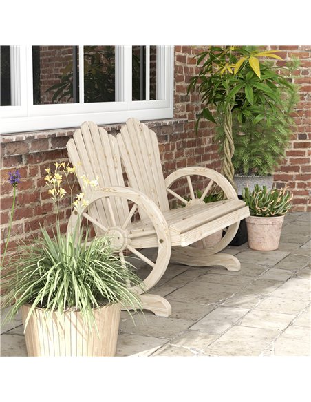 Outsunny Fir Wood Love Seats with Wheel-Shaped Armrests, Large Load-Bearing Chair, Natural Wood Finish - pic 180156 | FastDaddyshop