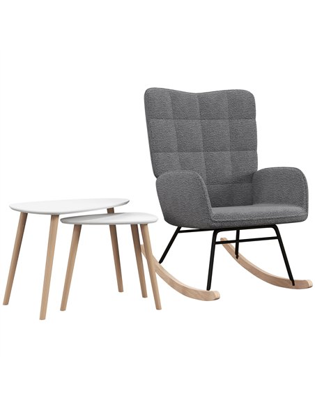 HOMCOM Living Room Furniture Set, Wingback Rocking Chair and Two Nesting Coffee Tables, White and Dark Grey - pic 180158 | FastDaddyshop