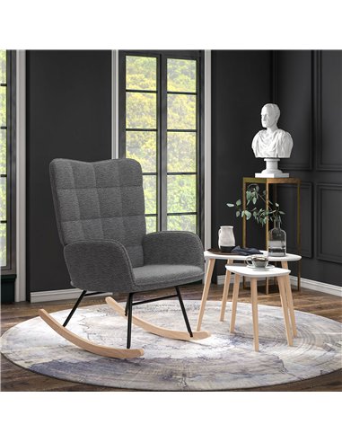 HOMCOM Living Room Furniture Set, Wingback Rocking Chair and Two Nesting Coffee Tables, White and Dark Grey