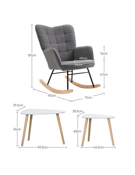 HOMCOM Living Room Furniture Set, Wingback Rocking Chair and Two Nesting Coffee Tables, White and Dark Grey - pic 180160 | FastDaddyshop