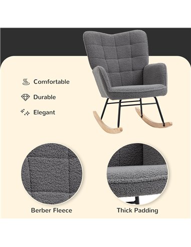 HOMCOM Living Room Furniture Set, Wingback Rocking Chair and Two Nesting Coffee Tables, White and Dark Grey