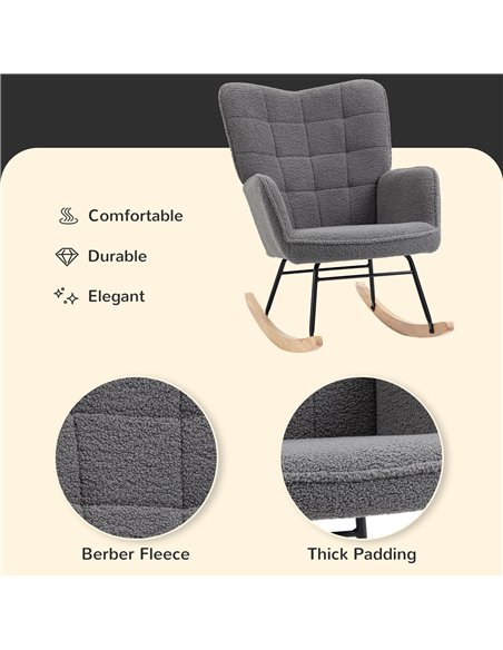 HOMCOM Living Room Furniture Set, Wingback Rocking Chair and Two Nesting Coffee Tables, White and Dark Grey - pic 180161 | FastDaddyshop