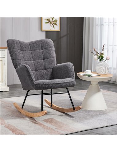 HOMCOM Living Room Furniture Set, Wingback Rocking Chair and Two Nesting Coffee Tables, White and Dark Grey