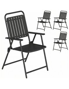 Outsunny Folding Garden Chairs, Garden Dining Chairs with Plastic Slatted Seat Back, Armrests, Steel Frame, Set of 4, Black