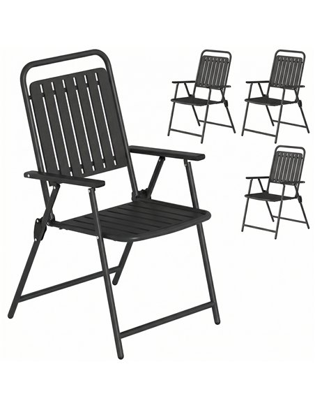 Outsunny Folding Garden Chairs, Garden Dining Chairs with Plastic Slatted Seat Back, Armrests, Steel Frame, Set of 4, Black - pic 180176 | FastDaddyshop