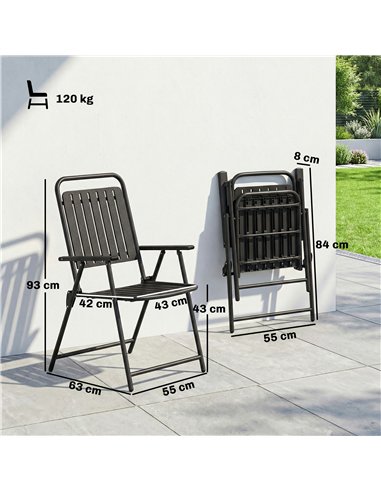 Outsunny Folding Garden Chairs, Garden Dining Chairs with Plastic Slatted Seat Back, Armrests, Steel Frame, Set of 4, Black