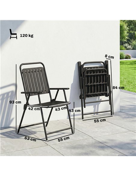Outsunny Folding Garden Chairs, Garden Dining Chairs with Plastic Slatted Seat Back, Armrests, Steel Frame, Set of 4, Black - pic 180178 | FastDaddyshop