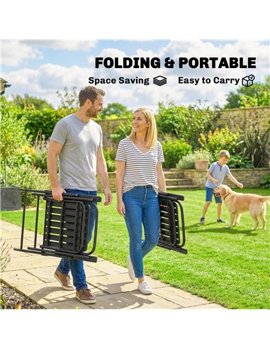 Outsunny Folding Garden Chairs, Garden Dining Chairs with Plastic Slatted Seat Back, Armrests, Steel Frame, Set of 4, Black