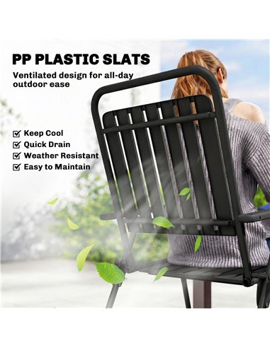Outsunny Folding Garden Chairs, Garden Dining Chairs with Plastic Slatted Seat Back, Armrests, Steel Frame, Set of 4, Black