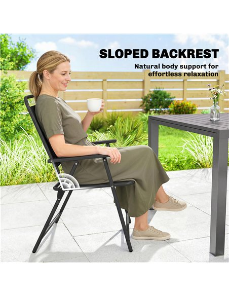 Outsunny Folding Garden Chairs, Garden Dining Chairs with Plastic Slatted Seat Back, Armrests, Steel Frame, Set of 4, Black - pic 180181 | FastDaddyshop