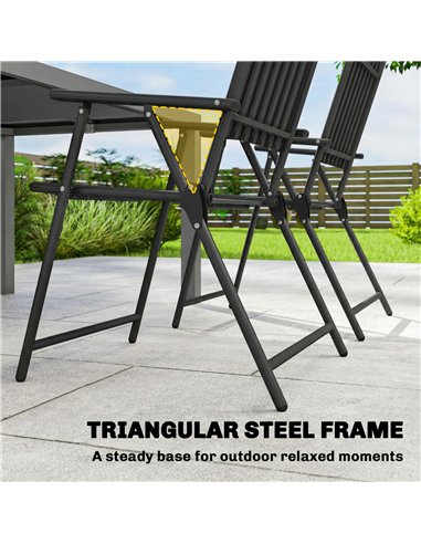 Outsunny Folding Garden Chairs, Garden Dining Chairs with Plastic Slatted Seat Back, Armrests, Steel Frame, Set of 4, Black